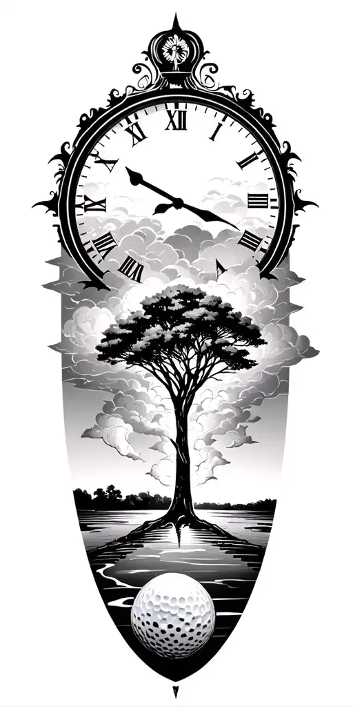 Lightining Storm And Moon And Clock And Nature And Golf Course