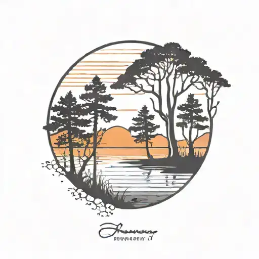 Trees Colors Sunset Over Lake