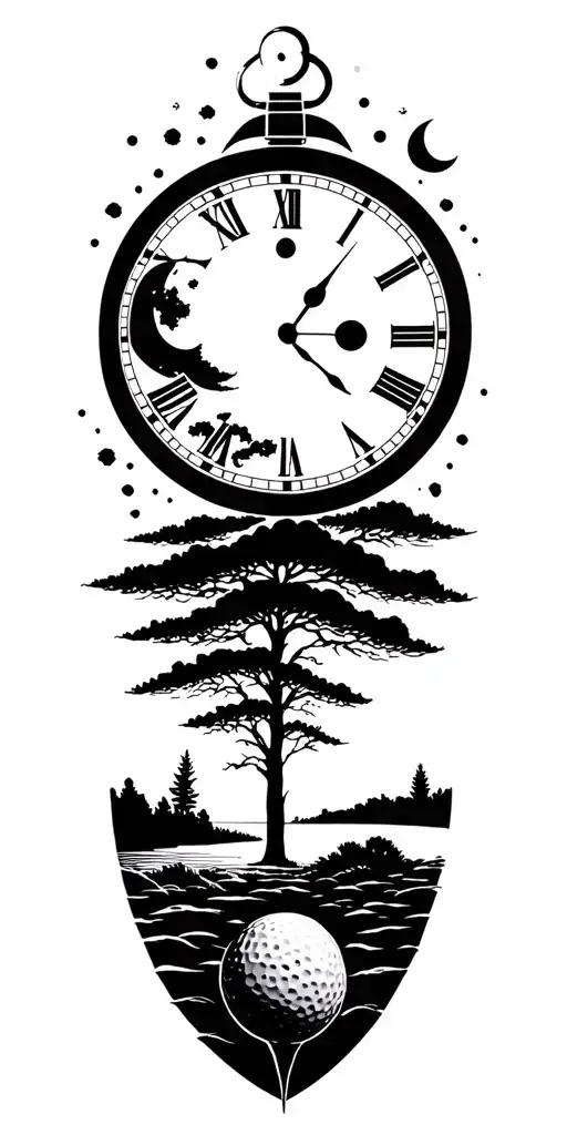 Lightining Storm And Moon And Clock And Nature And Golf Course