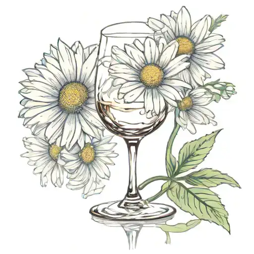 Empty Wine Glass With Daisy Flower