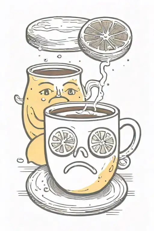 Two Lemons With Confused And Awkward Face Sipping Coffee