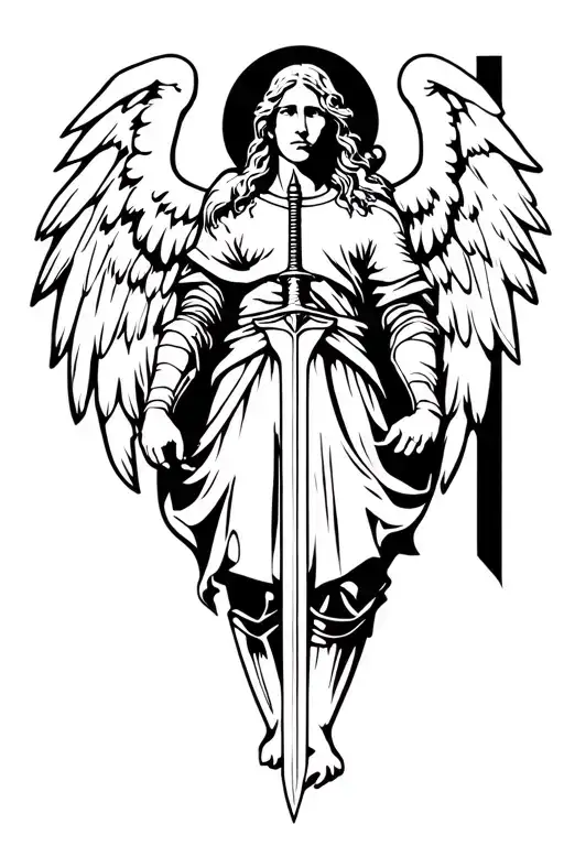 Angel Knight Holding A Sword