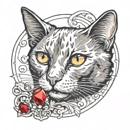 Black Cat With White Chest Patch And A Ruby Diamond