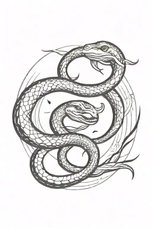 Snake Wrapped Around The Sun Moon