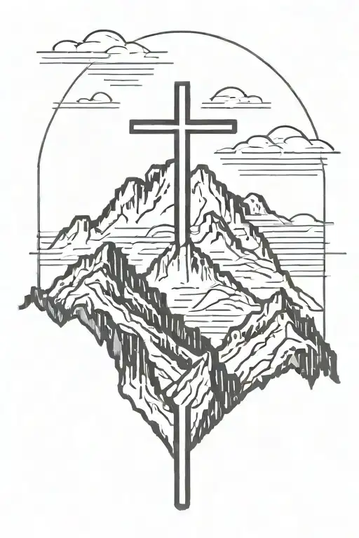 Cross On The Top Of A Mountain With Sunrise Integrated