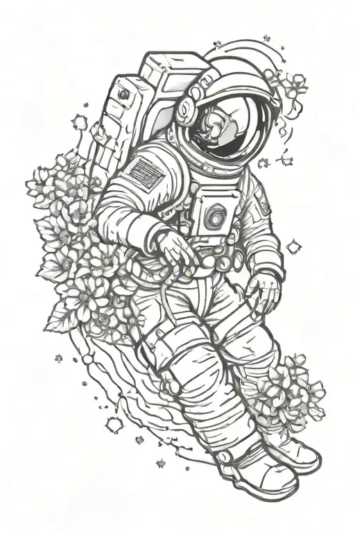 Astronaut Holding Flowers In Space Surrounded