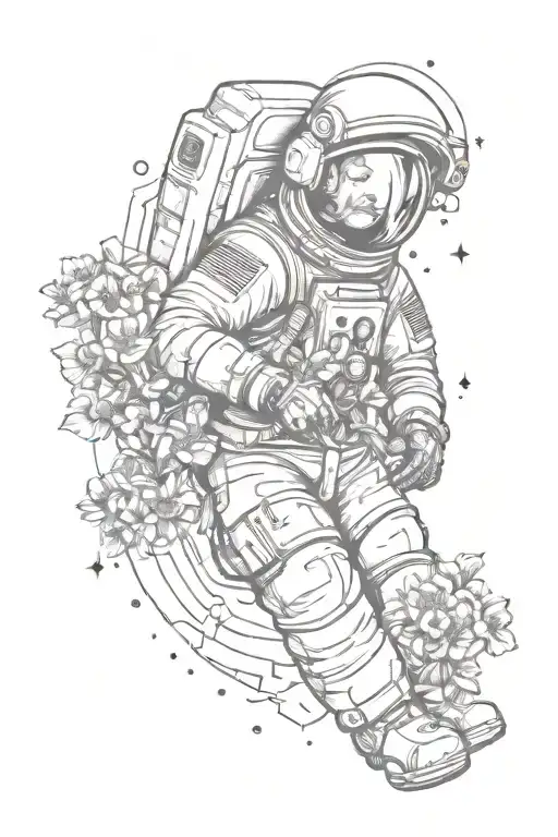 Astronaut Holding Flowers In Space Surrounded