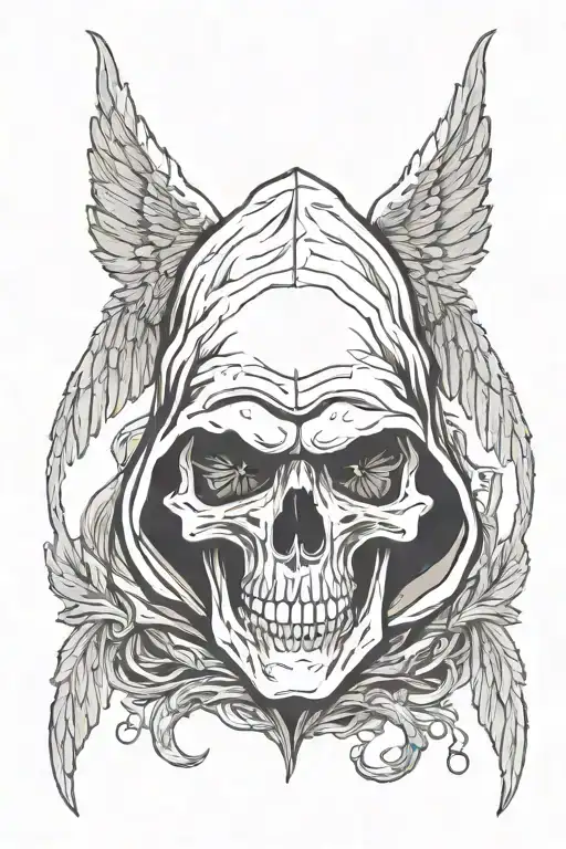 Skull With Hood And Wings Spread Wide