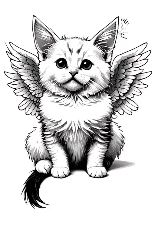 White Fluffy Kitten With Angel Wings Spread Wide