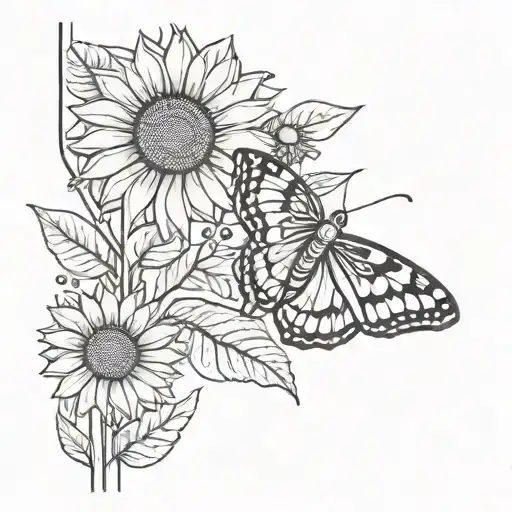 Side Profile Of Moth With Sunflowers Growing