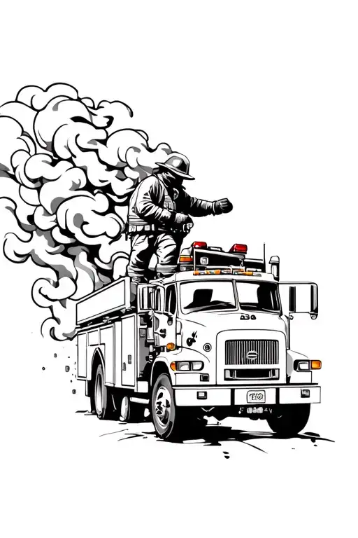 Firefighter In Smoke With Truck
