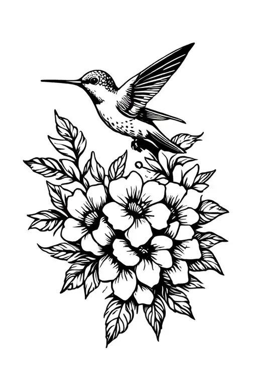 Hummingbird And Flowers