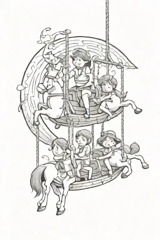 Halfmoon With Swing Of Three Kids Riding