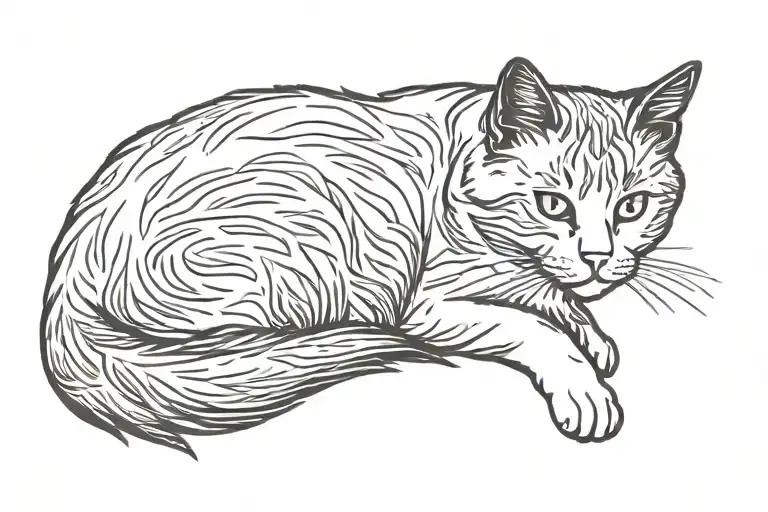 Black And White Cat Lies And Looks Straight Fluffy