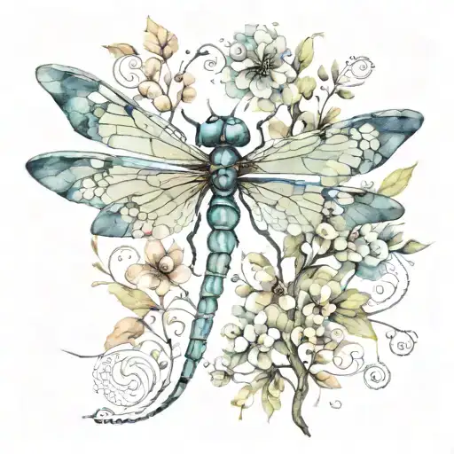 Watercolor Dragonfly With Intricate Black