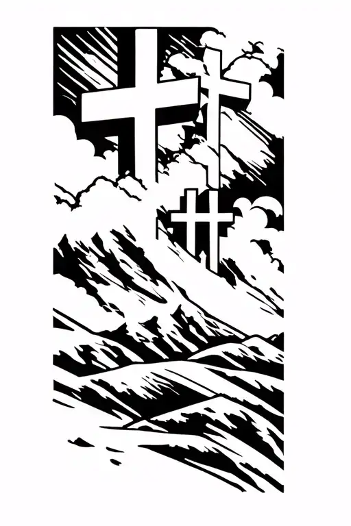 3D 3-Empty Crosses On A Hill Tattoo Design Inspired