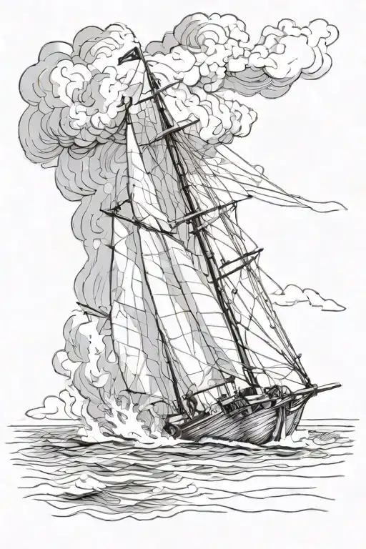 Old Sailboat On Fire