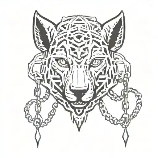 Anthropomorphic Creature With Mouth Of A Wolf And Eyes Of A Lamb Adorned In Chains