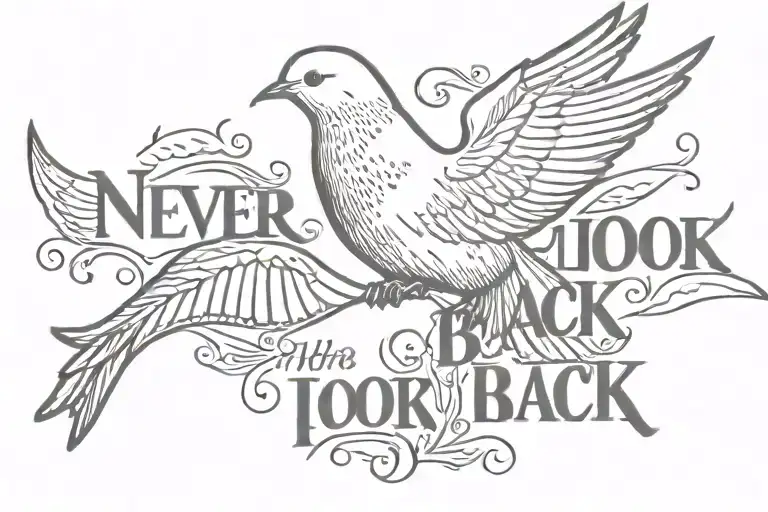 Dove On Rib With Never Look Back Always Look Forward Quote On It
