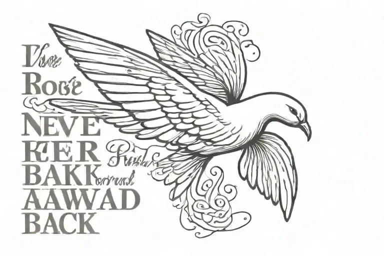 Dove On Rib With Never Look Back Always Look Forward Quote On It