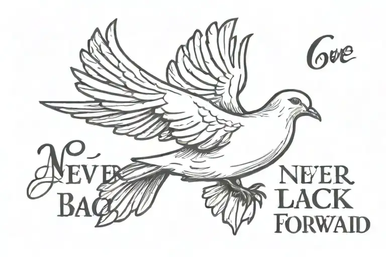 Dove On Rib With Never Look Back Always Look Forward Quote On It
