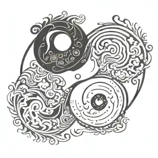 Ying And Yang Symbol Merging With Two Separate Halves