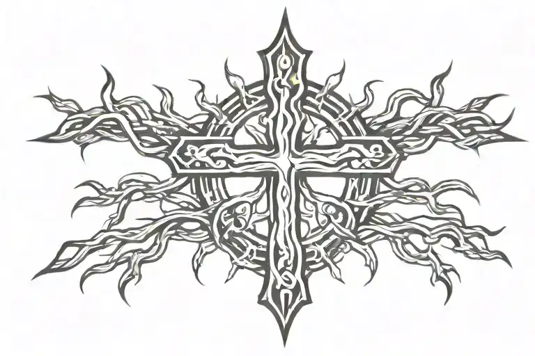 Cross Tattoo With Crown Of Thorns With A Background
