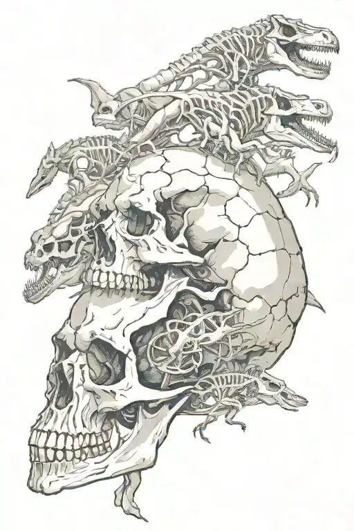 Skull And Bones Of Animals And Dinosaurs Being Abducted