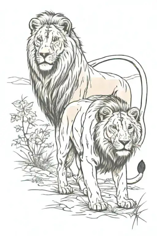 A Lioness In Nature With A Male Lion Behind Her