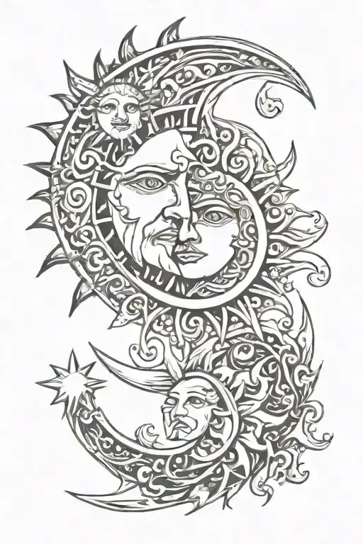 Sun And Moon Merging In A Greek Theme