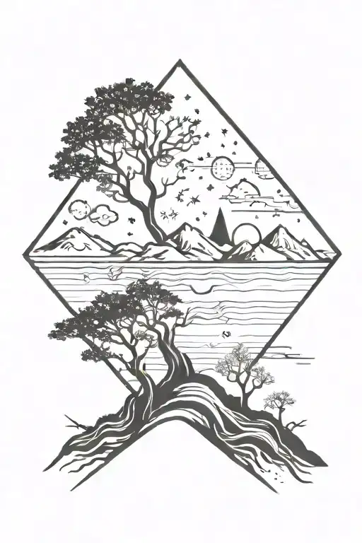 Stars Sunset Mountain Wave Anchor Paper Plane Tree Root Balance
