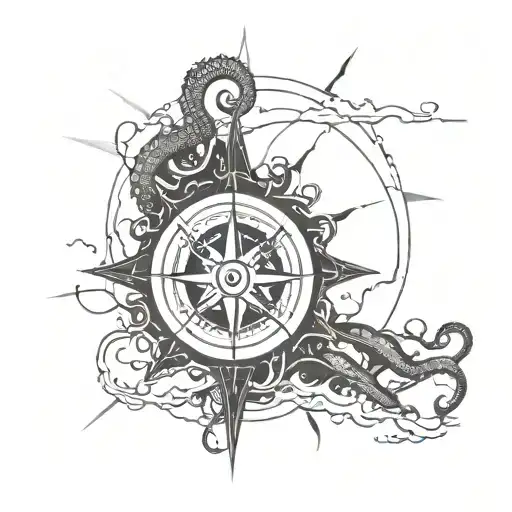 Kraken And Old Compass Surrounded