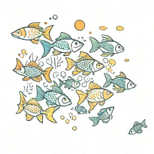 Sun And Fishes Swimming