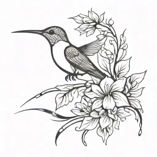 Hummingbird With Blood Drop Flower