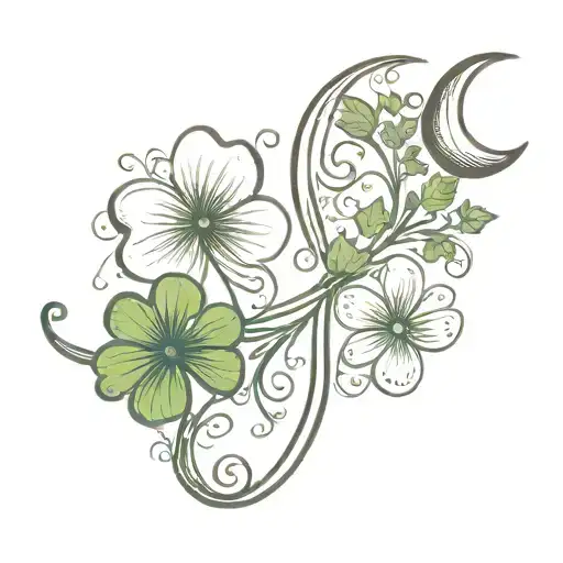Four Leaf Clover And Crescent Moon