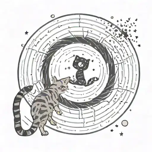 Black Hole In The Middle With A Cat Getting Sucked To The Gravity In A Circle Around The Black Hole