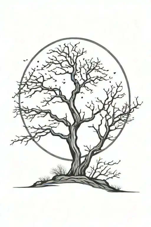 Skinny Tall Lifeless Tree With Moon In The Background