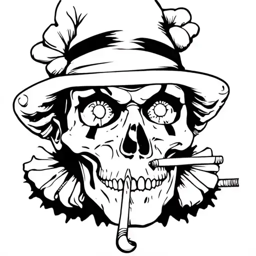 Clown Skull Guy Wearing A Clown Hat And Holding Cigarette In Mouth