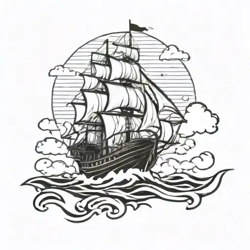 Pirate Ship Sailing Through A Stormy