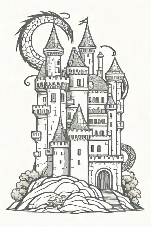 Medieval Castle With Dragon