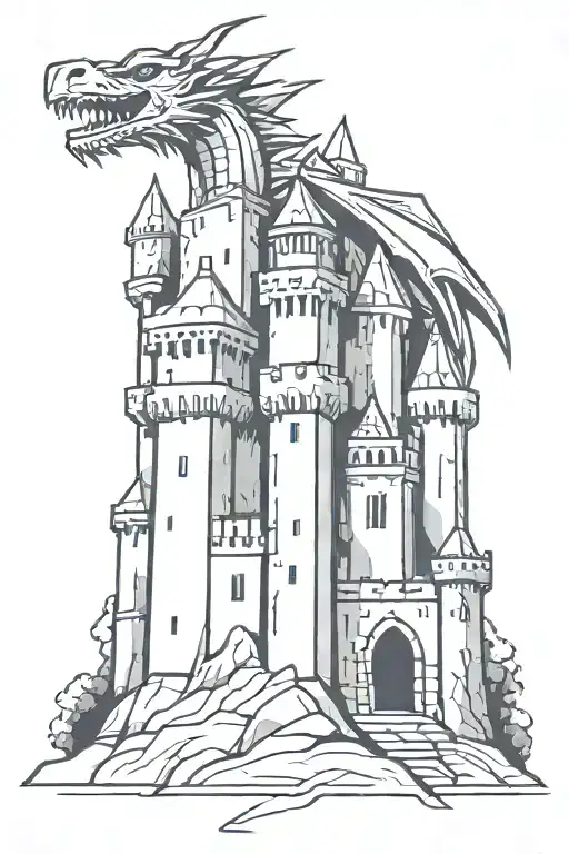 Medieval Castle With Dragon