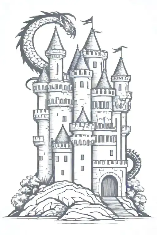 Medieval Castle With Dragon