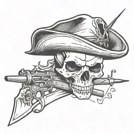 Skull Wearing Tricorn Hat With A Tomahawk And Musket