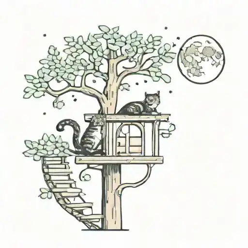 Cat Tree And Moon