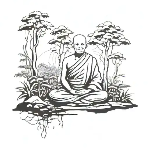 A Buddhist Monk Meditating In The Forest