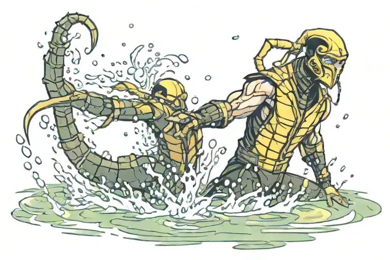 Scorpion From Mortal Kombat Catching A Pixies In Water