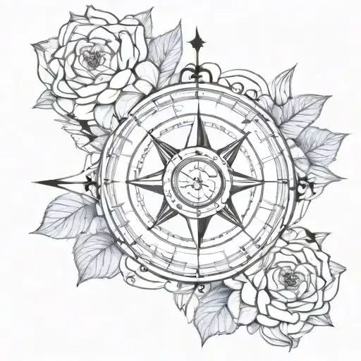 Nautical Compass Lotus Flower Surrounded