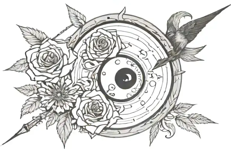 Ying Yang With A Rose Arrow Piercing Through And Has The Name Odayne Sampson