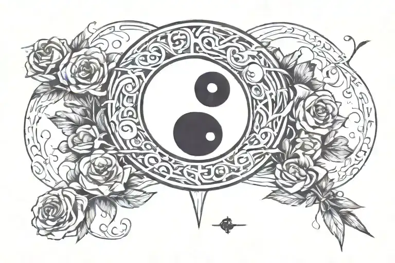 Ying Yang With A Rose Arrow Piercing Through And Has The Name Odayne Sampson