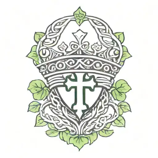 Crown With Shamrock And Celtic Cross Inside On Top Of Claddagh Symbol